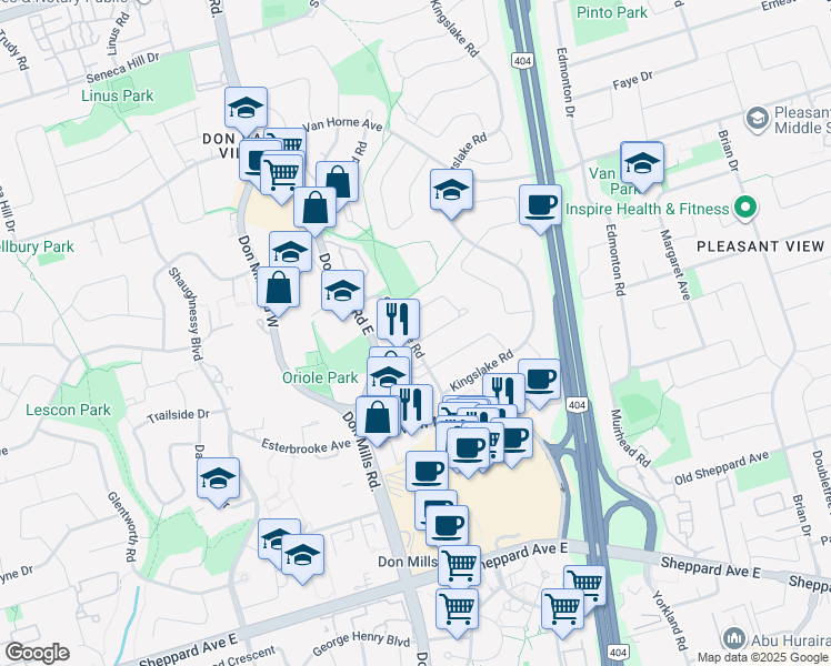 map of restaurants, bars, coffee shops, grocery stores, and more near 2 Kempsell Crescent in Toronto