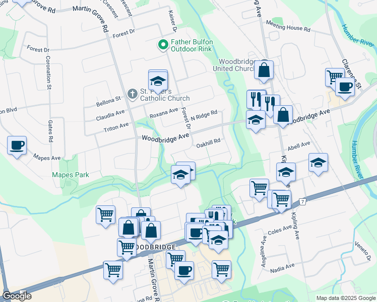 map of restaurants, bars, coffee shops, grocery stores, and more near 49 Lewis Drive in Vaughan