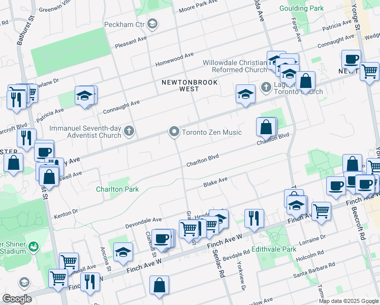 map of restaurants, bars, coffee shops, grocery stores, and more near 53 Tefley Road in Toronto