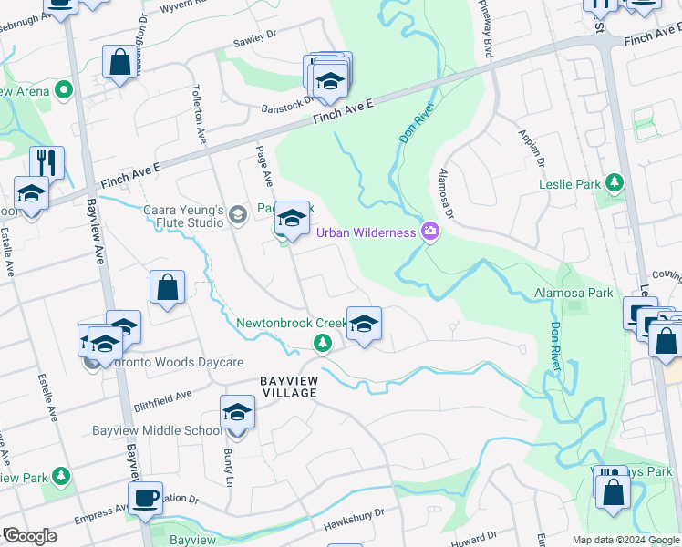 map of restaurants, bars, coffee shops, grocery stores, and more near in Toronto