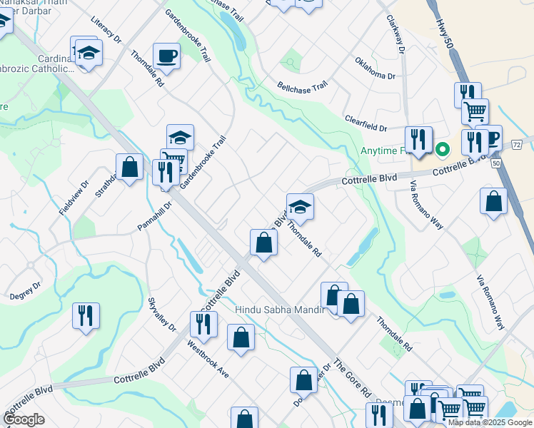 map of restaurants, bars, coffee shops, grocery stores, and more near 78 Amethyst Circle in Brampton