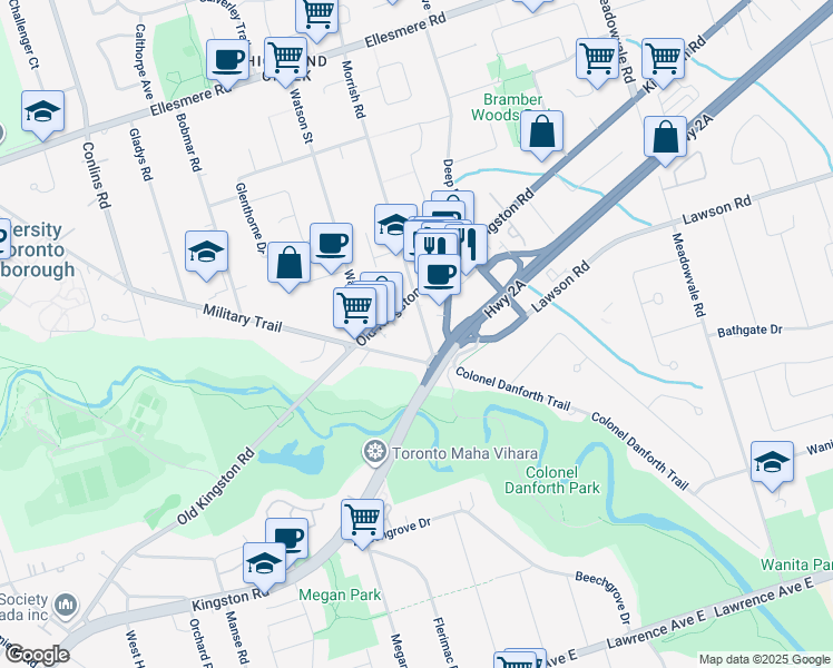 map of restaurants, bars, coffee shops, grocery stores, and more near in Toronto