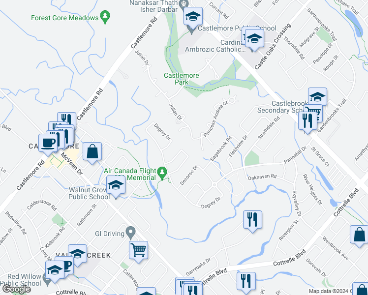 map of restaurants, bars, coffee shops, grocery stores, and more near 34 Compassion Cres in Brampton