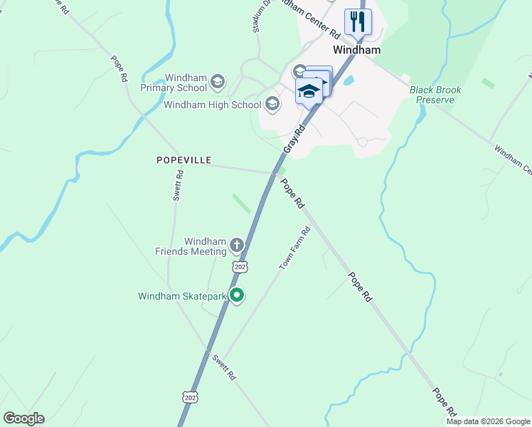 map of restaurants, bars, coffee shops, grocery stores, and more near 384 Gray Road in Windham