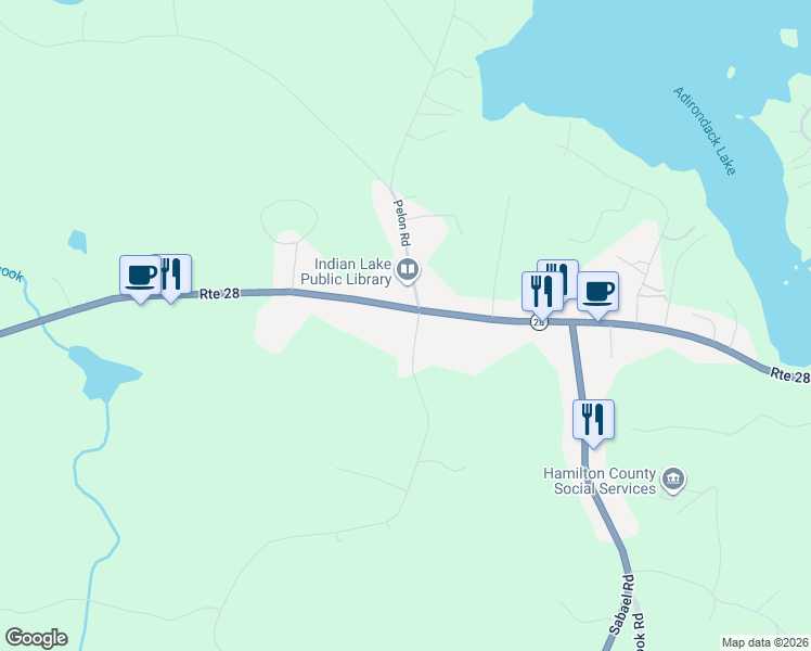 map of restaurants, bars, coffee shops, grocery stores, and more near 6357 New York 30 in Indian Lake