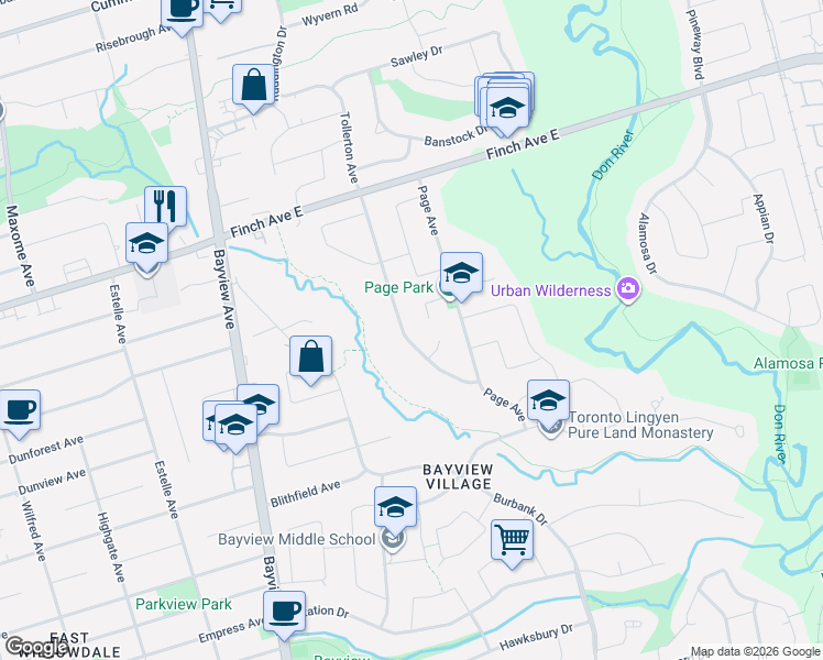 map of restaurants, bars, coffee shops, grocery stores, and more near in Toronto