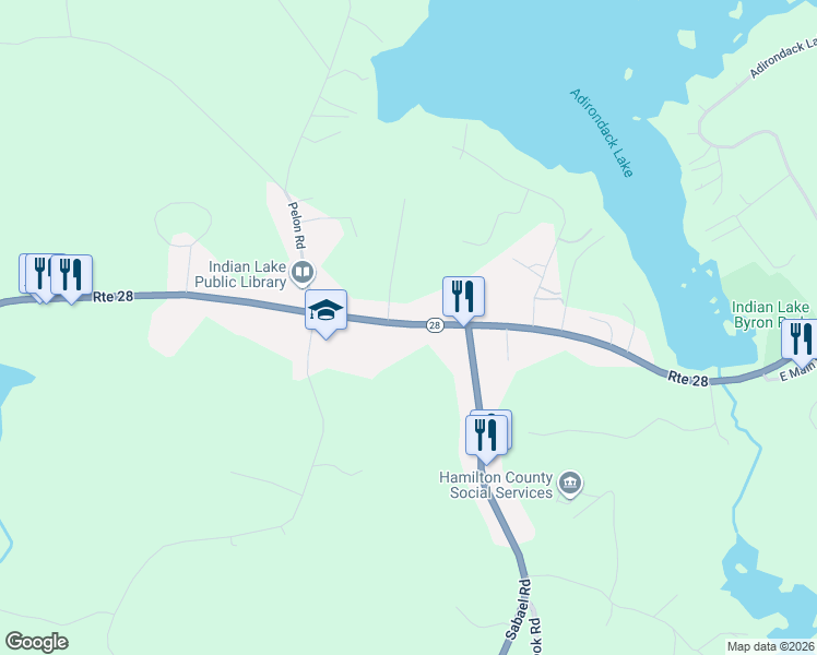 map of restaurants, bars, coffee shops, grocery stores, and more near 6317 New York 30 in Indian Lake