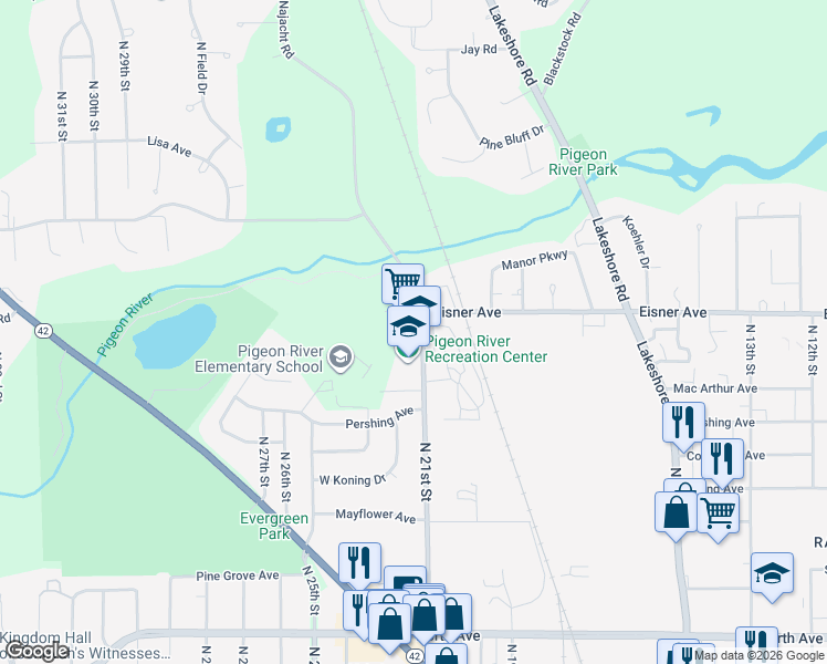 map of restaurants, bars, coffee shops, grocery stores, and more near 3514 North 21st Street in Sheboygan