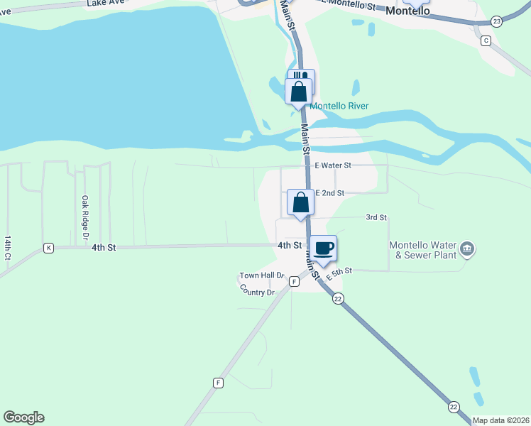 map of restaurants, bars, coffee shops, grocery stores, and more near 497 Lake Street in Montello