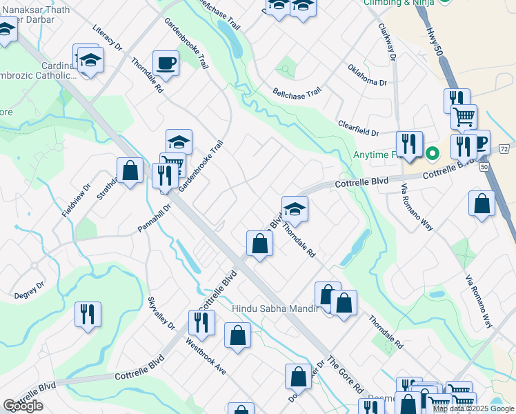 map of restaurants, bars, coffee shops, grocery stores, and more near 78 Amethyst Circle in Brampton