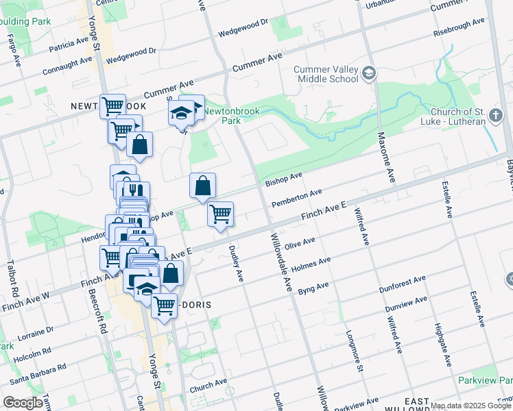 map of restaurants, bars, coffee shops, grocery stores, and more near in Toronto