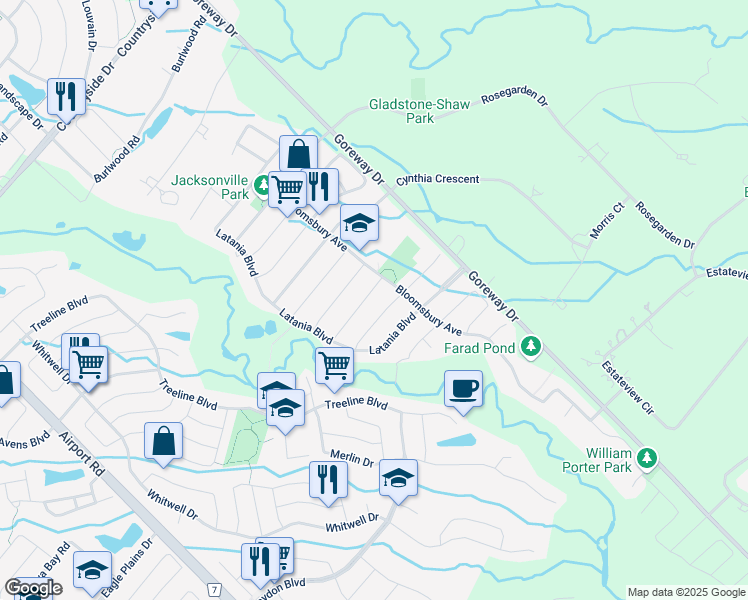 map of restaurants, bars, coffee shops, grocery stores, and more near 15 Bettey Road in Brampton