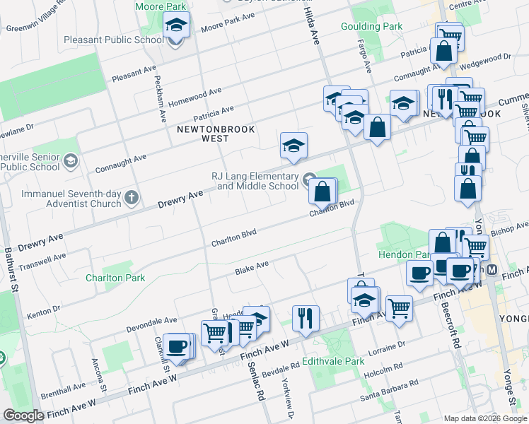 map of restaurants, bars, coffee shops, grocery stores, and more near 27 Tefley Road in Toronto