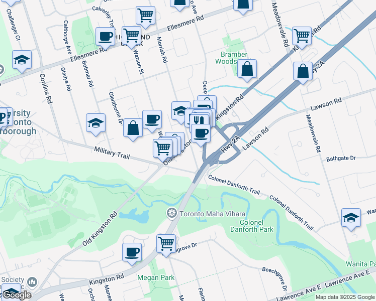 map of restaurants, bars, coffee shops, grocery stores, and more near in Toronto