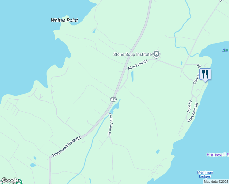 map of restaurants, bars, coffee shops, grocery stores, and more near 1218 Harpswell Neck Road in Harpswell