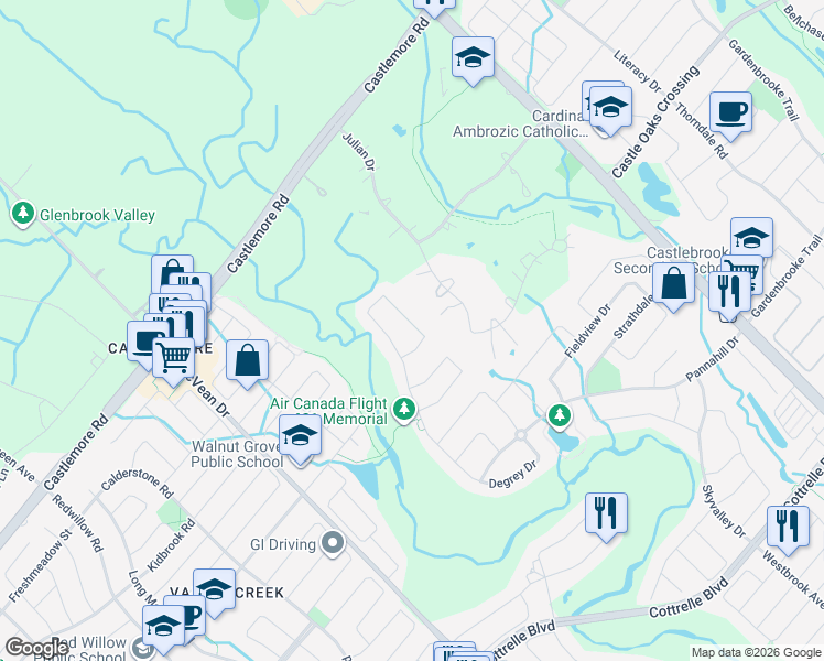 map of restaurants, bars, coffee shops, grocery stores, and more near 140 Degrey Drive in Brampton