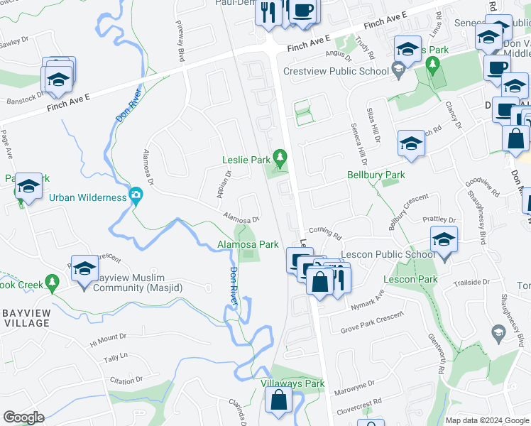 map of restaurants, bars, coffee shops, grocery stores, and more near 42 Gatehead Road in Toronto