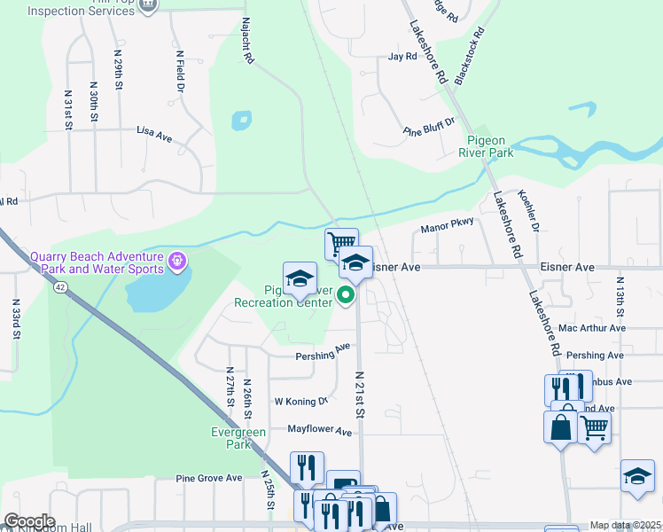 map of restaurants, bars, coffee shops, grocery stores, and more near 3602 North 21st Street in Sheboygan