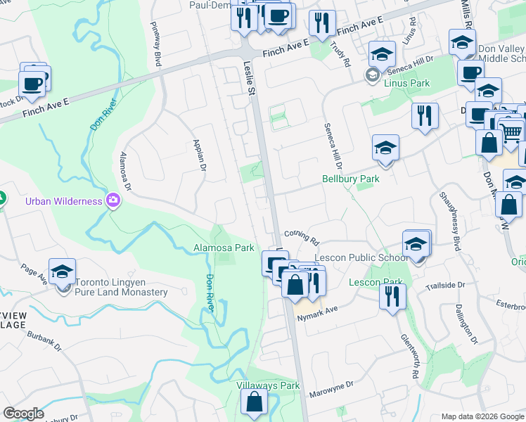 map of restaurants, bars, coffee shops, grocery stores, and more near in Toronto