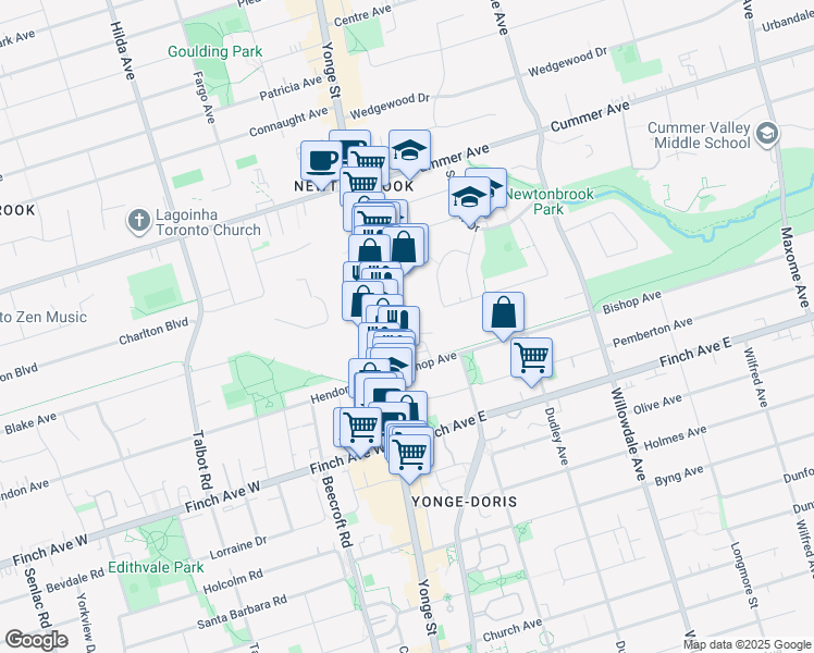 map of restaurants, bars, coffee shops, grocery stores, and more near 85 Deering Crescent in Toronto