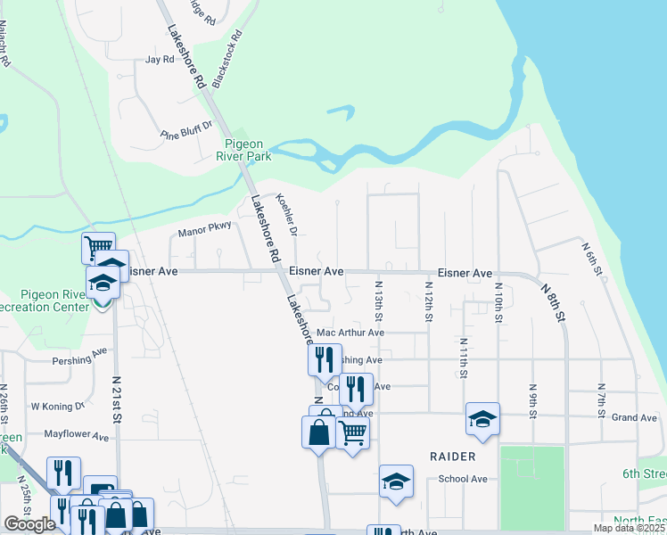 map of restaurants, bars, coffee shops, grocery stores, and more near 3616 North 14th Street in Sheboygan