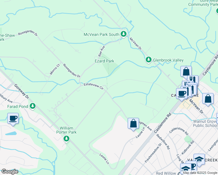 map of restaurants, bars, coffee shops, grocery stores, and more near 37 Glenbrook Boulevard in Brampton
