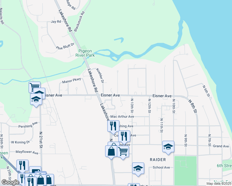 map of restaurants, bars, coffee shops, grocery stores, and more near 3616 North 14th Street in Sheboygan