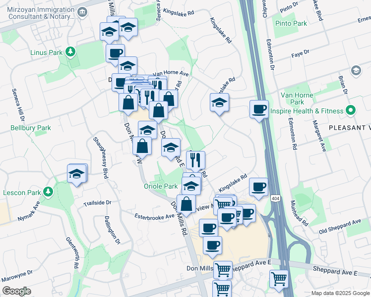 map of restaurants, bars, coffee shops, grocery stores, and more near in Toronto