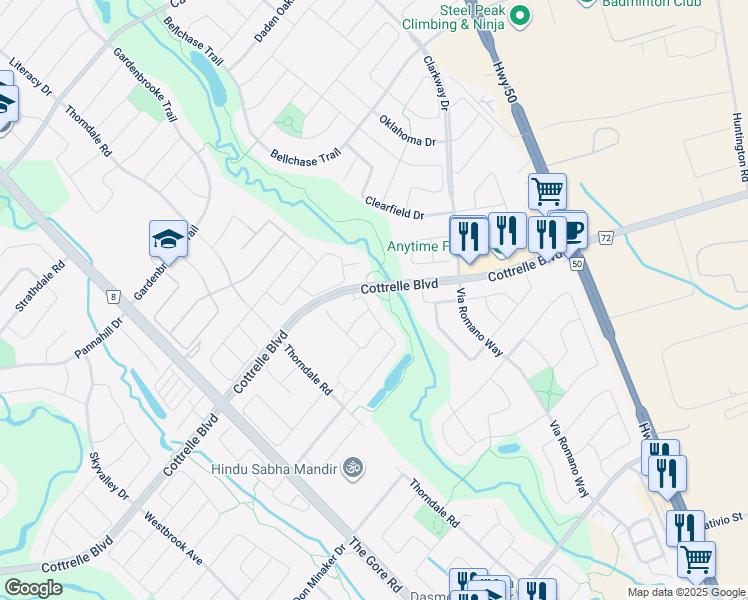 map of restaurants, bars, coffee shops, grocery stores, and more near in Brampton