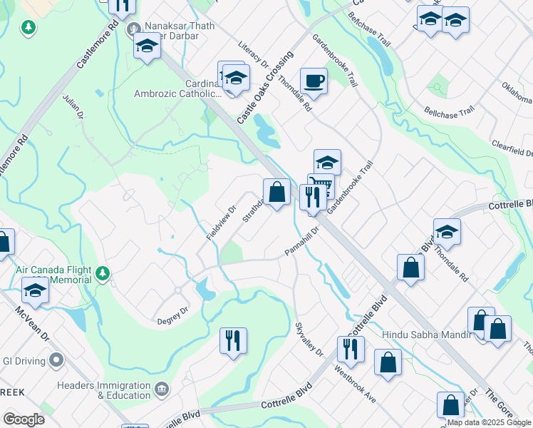 map of restaurants, bars, coffee shops, grocery stores, and more near 5 Covebank Crescent in Brampton