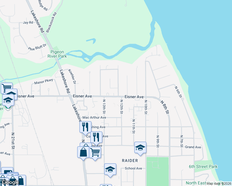 map of restaurants, bars, coffee shops, grocery stores, and more near 3615 North 12th Street in Sheboygan