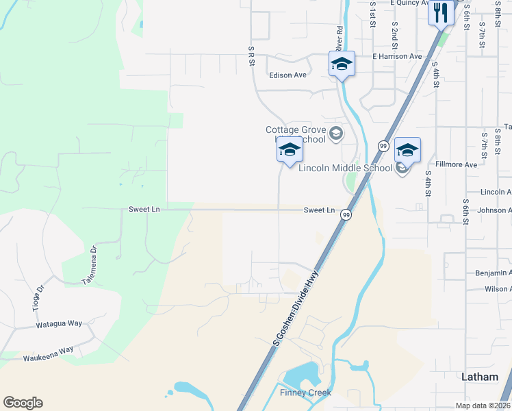 map of restaurants, bars, coffee shops, grocery stores, and more near 331 Sweet Lane in Cottage Grove
