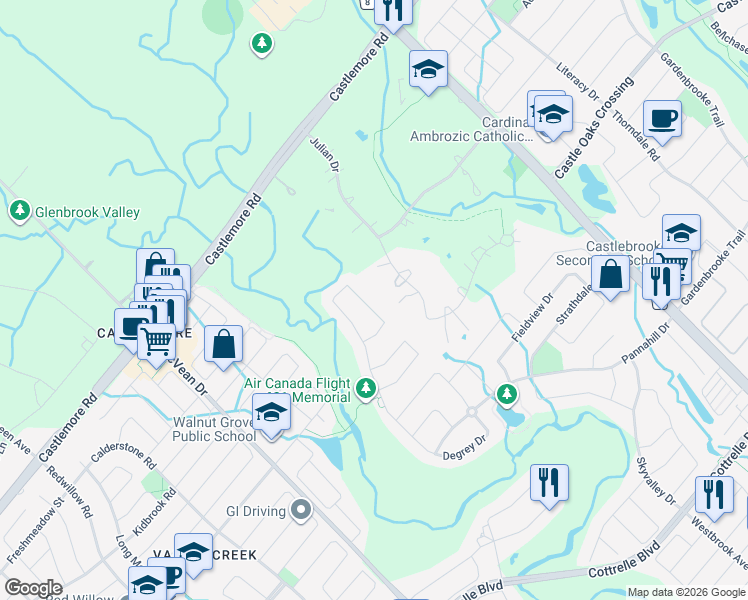 map of restaurants, bars, coffee shops, grocery stores, and more near 140 Degrey Drive in Brampton