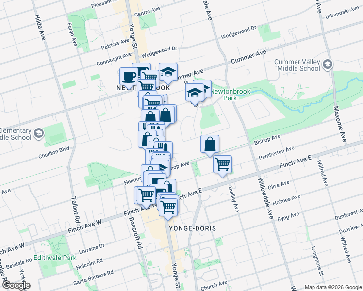 map of restaurants, bars, coffee shops, grocery stores, and more near 85 Deering Crescent in Toronto
