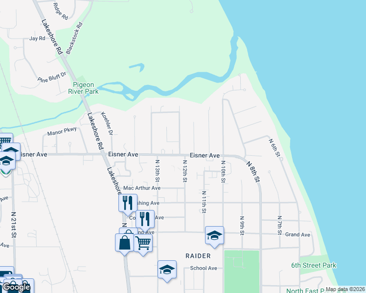 map of restaurants, bars, coffee shops, grocery stores, and more near 3615 North 12th Street in Sheboygan
