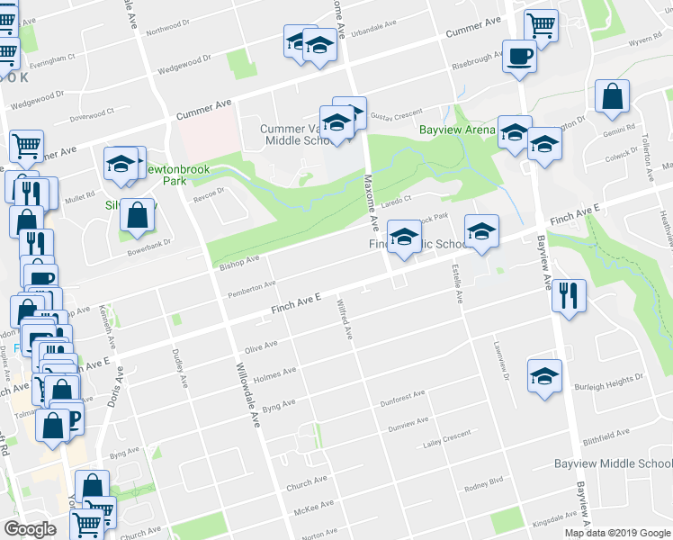map of restaurants, bars, coffee shops, grocery stores, and more near 189 Pemberton Avenue in Toronto