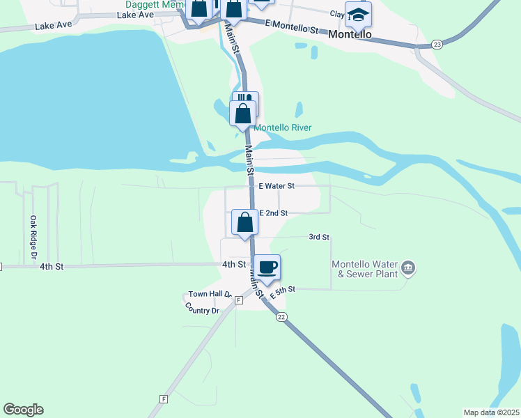 map of restaurants, bars, coffee shops, grocery stores, and more near 29 East 2nd Street in Montello