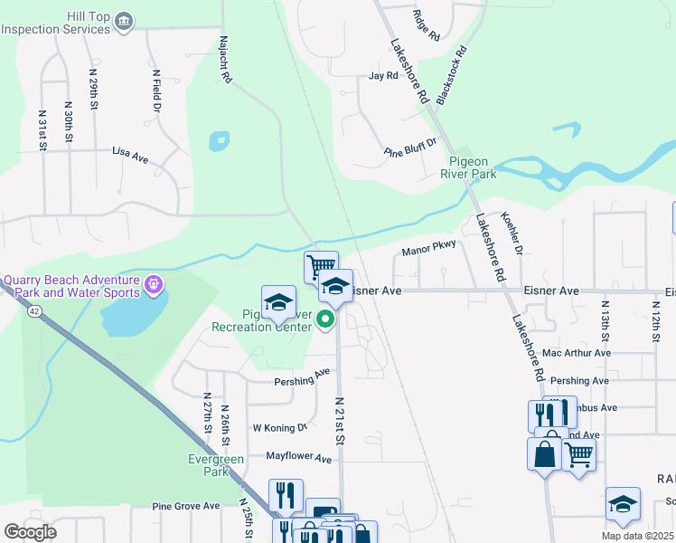 map of restaurants, bars, coffee shops, grocery stores, and more near 3606 Mill Road in Sheboygan
