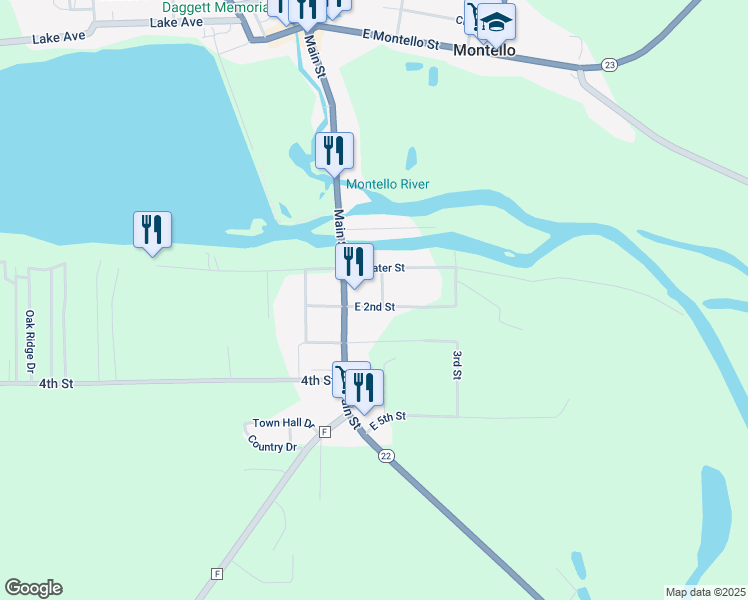 map of restaurants, bars, coffee shops, grocery stores, and more near 29 East 2nd Street in Montello