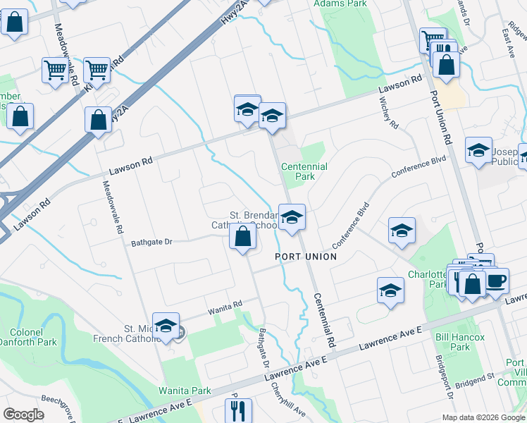 map of restaurants, bars, coffee shops, grocery stores, and more near in Toronto