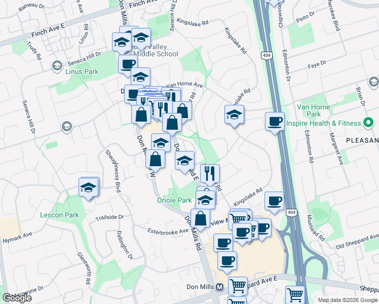 map of restaurants, bars, coffee shops, grocery stores, and more near in Toronto