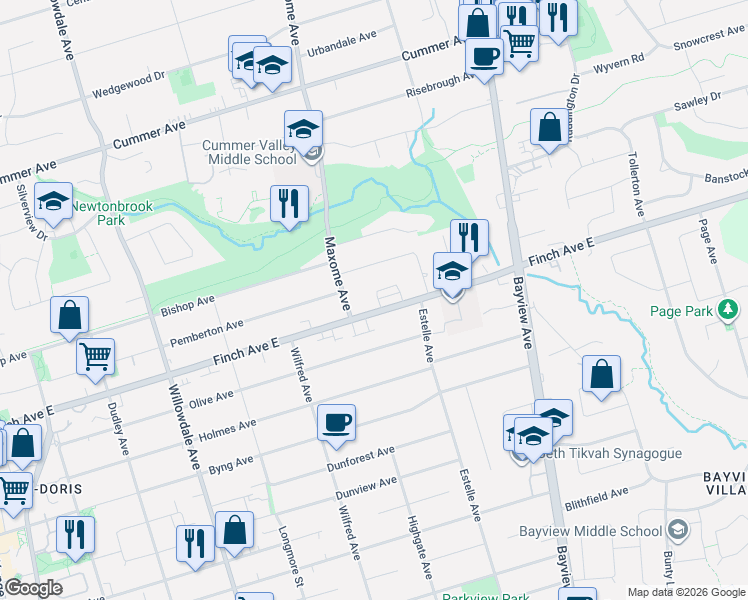 map of restaurants, bars, coffee shops, grocery stores, and more near 7 Kenneth Wood Crescent in Toronto