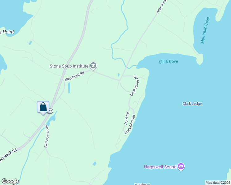 map of restaurants, bars, coffee shops, grocery stores, and more near 60 Allen Point Road in Harpswell