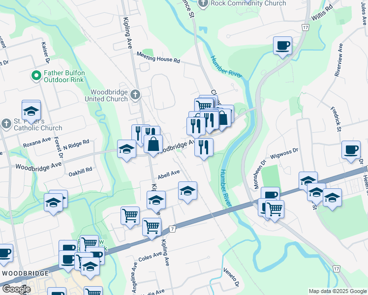map of restaurants, bars, coffee shops, grocery stores, and more near 64 Abell Avenue in Vaughan