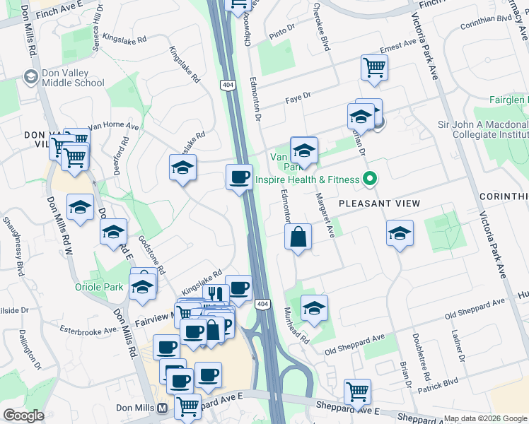 map of restaurants, bars, coffee shops, grocery stores, and more near in Toronto