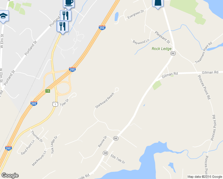 map of restaurants, bars, coffee shops, grocery stores, and more near 130 Starboard Reach in Yarmouth