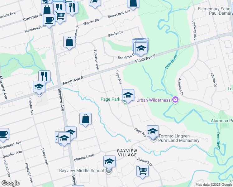 map of restaurants, bars, coffee shops, grocery stores, and more near 7 Knollview Crescent in Toronto