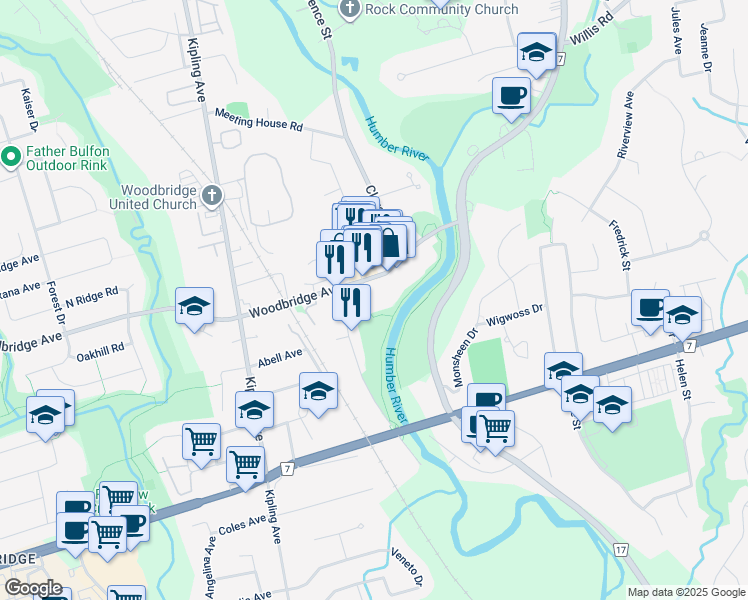 map of restaurants, bars, coffee shops, grocery stores, and more near in Vaughan