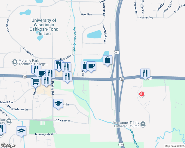 map of restaurants, bars, coffee shops, grocery stores, and more near 1071 East Johnson Street in Fond du Lac