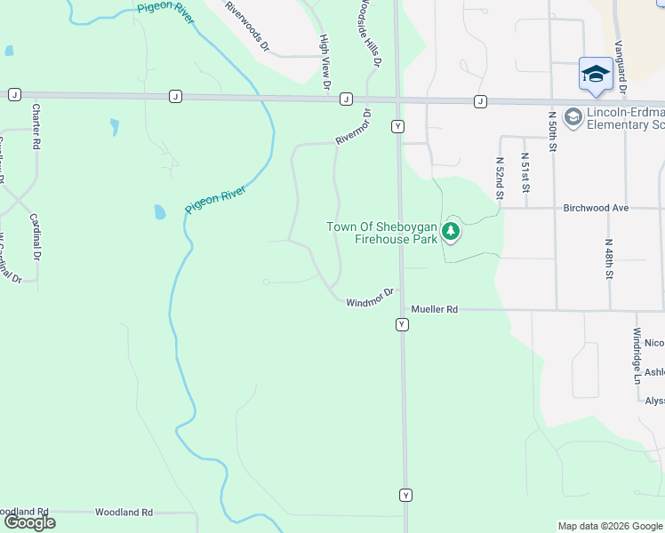 map of restaurants, bars, coffee shops, grocery stores, and more near N6762 Ridgemor Drive in Sheboygan